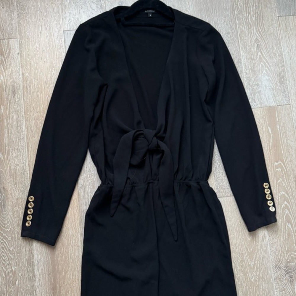 Olivaceous Black Jumpsuit with Gold Button Accents